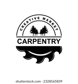 Vintage wood carpentry logo vector.Logo for business, carpentry, lumberjack, label, badge.