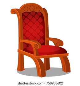 Vintage Wood Chair With Red Upholstered Isolated On A White Background. Vector Cartoon Close-up Illustration.