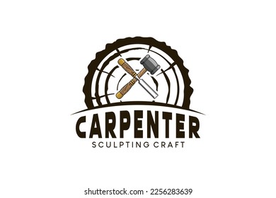 Vintage wood chisel logo design, carpenter craftsman logo vector illustration