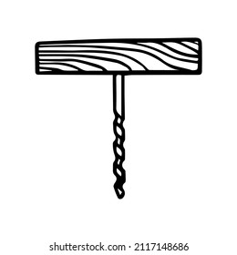 Vintage wood drill icon. Hand drawn vector illustration.