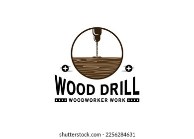 Vintage wood drill logo symbol design