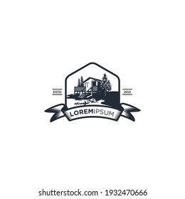 vintage wood house lake logo vector