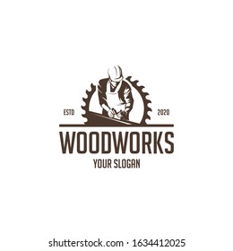 vintage wood works silhouette logo