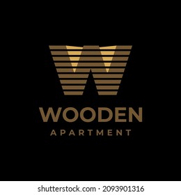 
vintage wooden apartment logo. wooden building letter w design
