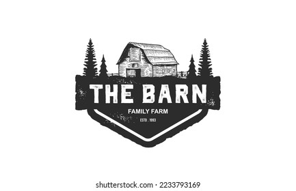 Vintage Wooden Barn Logo Vector Design Illustration, Barn House Icon, Agriculture, Livestock Company