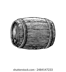 Vintage Wooden Barrel Engraving Illustration. Vector icon.