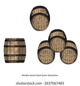 Vintage Wooden Barrel Hand Drawn Illustration