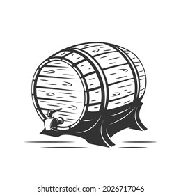 Barril de madera de época aislado en un fondo blanco. Ilustración del vector