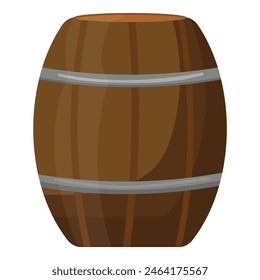 Vintage wooden barrel vector illustration with metal bands isolated on white background