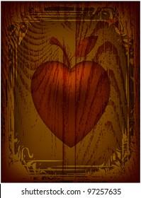 Vintage wooden board with border and an apple