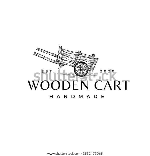 Vintage Wooden Cart Drawing Logo Illlustration\
Template Vector