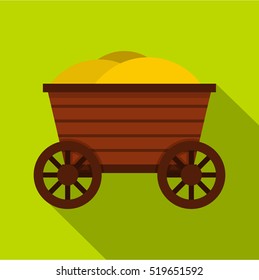 Vintage wooden cart icon. Flat illustration of wooden cart vector icon for web design