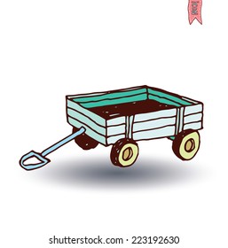 vintage wooden cart isolated, vector illustration.