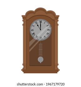 Vintage wooden clock with pendulum. Isolated vector illustration.