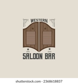 Vintage wooden cowboy door logo design template, western saloon door vector symbol