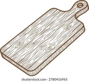 Vintage Wooden Cutting Board Vector Illustration - Rustic Chopping Board with Wood Grain Texture for Kitchen, Cooking, and Food Presentation
