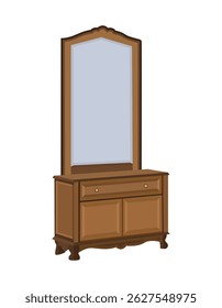 Vintage wooden dressing table with mirror and drawers for bedroom furniture