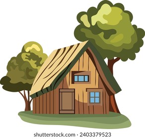 vintage wooden house cabin in pine forest retro mountain logo vector illustration