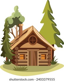 vintage wooden house cabin in pine forest retro mountain logo vector illustration