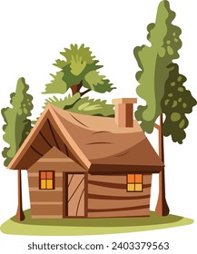 vintage wooden house cabin in pine forest retro mountain logo vector illustration