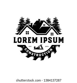 Vintage wooden house construction logo template - vector