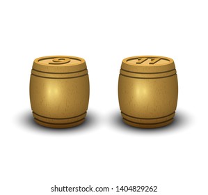 Vintage wooden kegs for game bingo. Lotto kegs. Vector illustration.