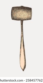 Vintage wooden mallet illustration with textured details. Rustic mallet design, perfect for woodworking themes. Antique mallet with a classic, old-fashioned look. Vintage art illustration, vector.