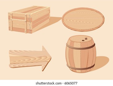 Vintage wooden objects. Vector illustration