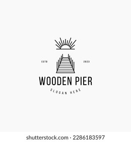 vintage wooden pier icon logo business vector design concept with outline, modern and minimalist. simple wood dock iconic logo design vector illustration for travel, clothing, and company business. 