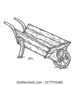 Vintage wooden rustic vegetable cart. Autumn halloween october graphic elements for poster or postcard design