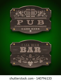 Vintage wooden signs for Pub and Bar - vector illustration