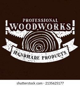 Vintage woodworking axe logo design, creative carpentry lumberjack typography emblem, grunge print stamp, vintage