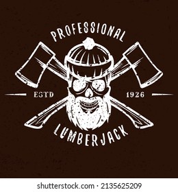 Vintage woodworking axe logo design, creative carpentry lumberjack typography emblem, grunge print stamp, vintage