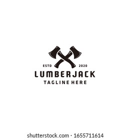 Vintage woodworking cross axe logo design, grange print stamp, creative carpentry lumberjack typography emblem, Vector