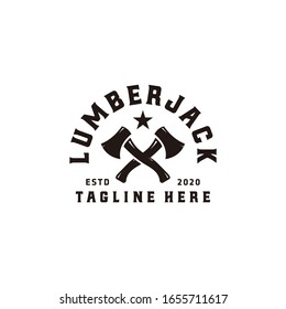 Vintage woodworking cross axe logo design, grange print stamp, creative carpentry lumberjack typography emblem, Vector