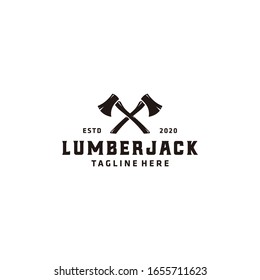 Vintage woodworking cross axe logo design, grange print stamp, creative carpentry lumberjack typography emblem, Vector