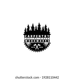 Vintage Woodworking Logo Design,  Creative Carpentry Typography Emblem Vector