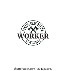 vintage worker ax logo design vector graphic icon symbol illustration