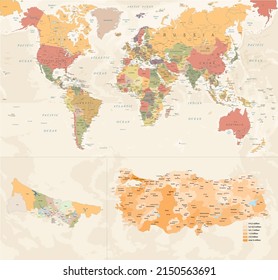 
Vintage World Map - Detailed Vector