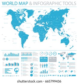 Vintage World Map and Infographic Elements - Detailed Vector Illustration