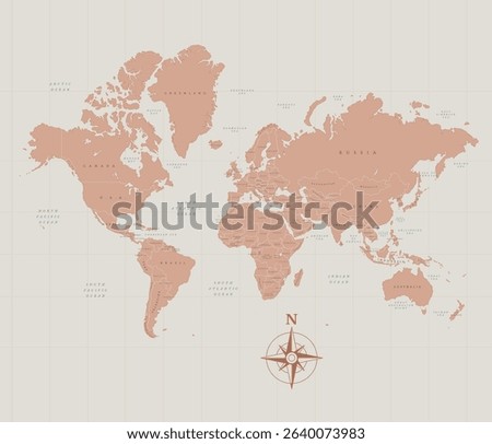 Vintage World Map Vector Art Illustration