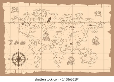 Vintage world map vector cartoon hand drawn illustration. svg
