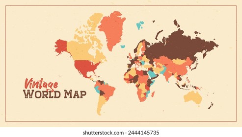 Vintage World Map Vector Illustration, geography cartography global vector illustration.