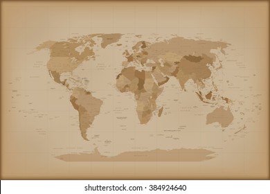 Vintage World Map. Vector Illustration Isolated On White Background. 