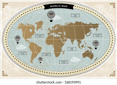 vintage world map vector/illustration template
