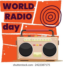 Vintage World Radio day background, World Radio Day (13th February), hand-drawn flat line-art vector illustration.