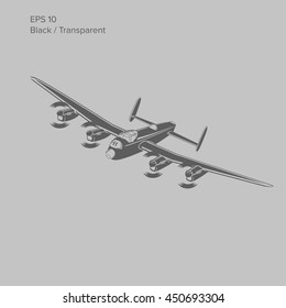 Vintage world war 2 heavy bomber. Old retro piston engine propelled heavy aircraft. Vector illustration