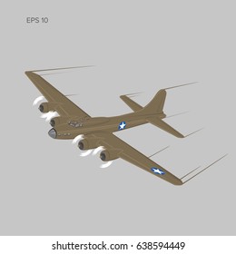 Vintage world war 2 legendary heavy bomber. Old retro piston engine propelled heavy aircraft. Vector illustration