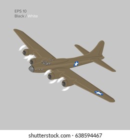 Vintage world war 2 legendary heavy bomber. Old retro piston engine propelled heavy aircraft. Vector illustration