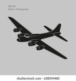 Vintage world war 2 legendary heavy bomber. Old retro piston engine propelled heavy aircraft. Vector illustration icon